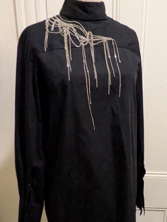 Dries Van Noten Corso Rhinestone Crystal Women's Oversized Long Sleeve Blouse - Picture 3 of 11
